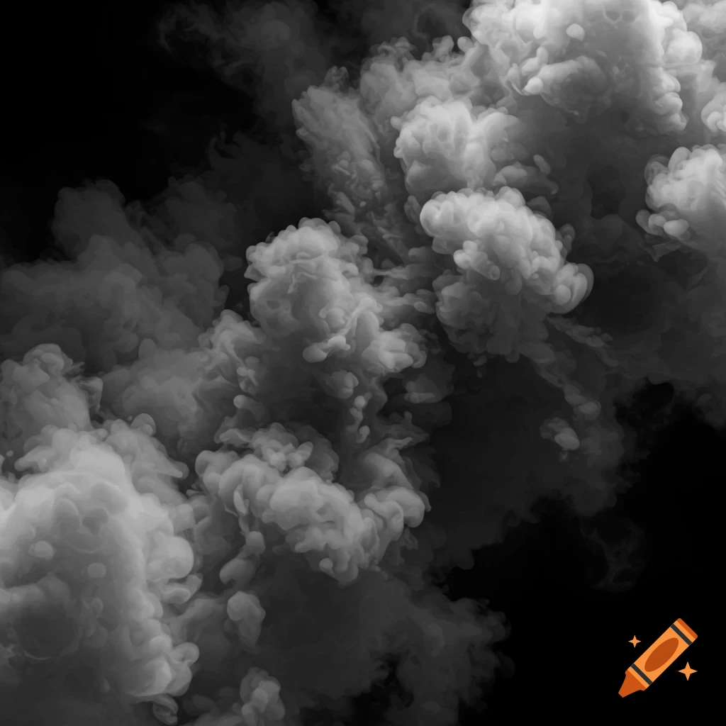 Dense black and white smoke on a black background.