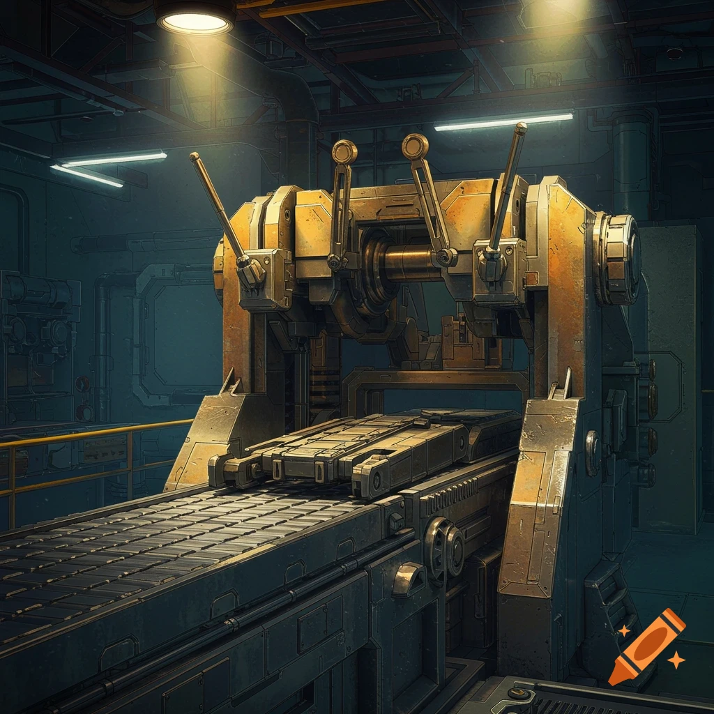 Industrial machine with levers on a conveyor belt
