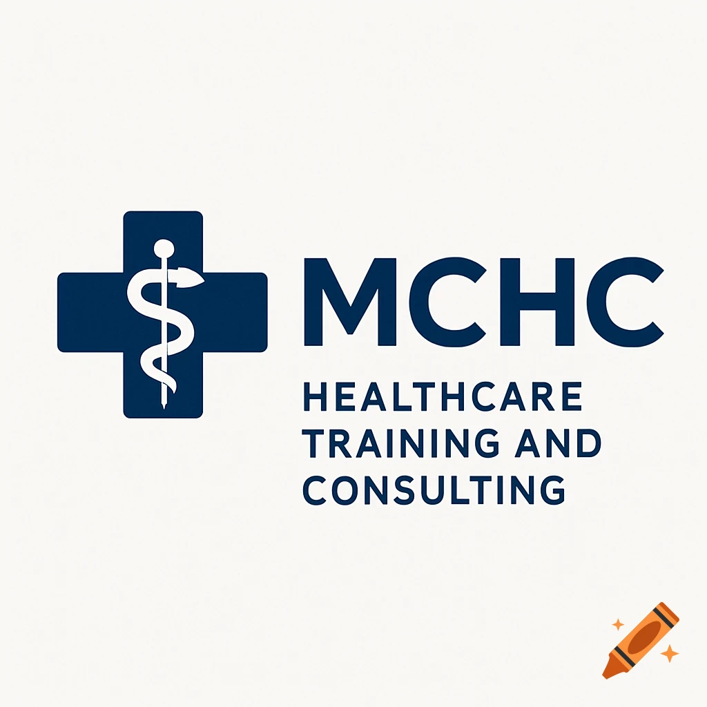 Logo with a blue cross and caduceus symbol next to text MCHC HEALTHCARE TRAINING AND CONSULTING