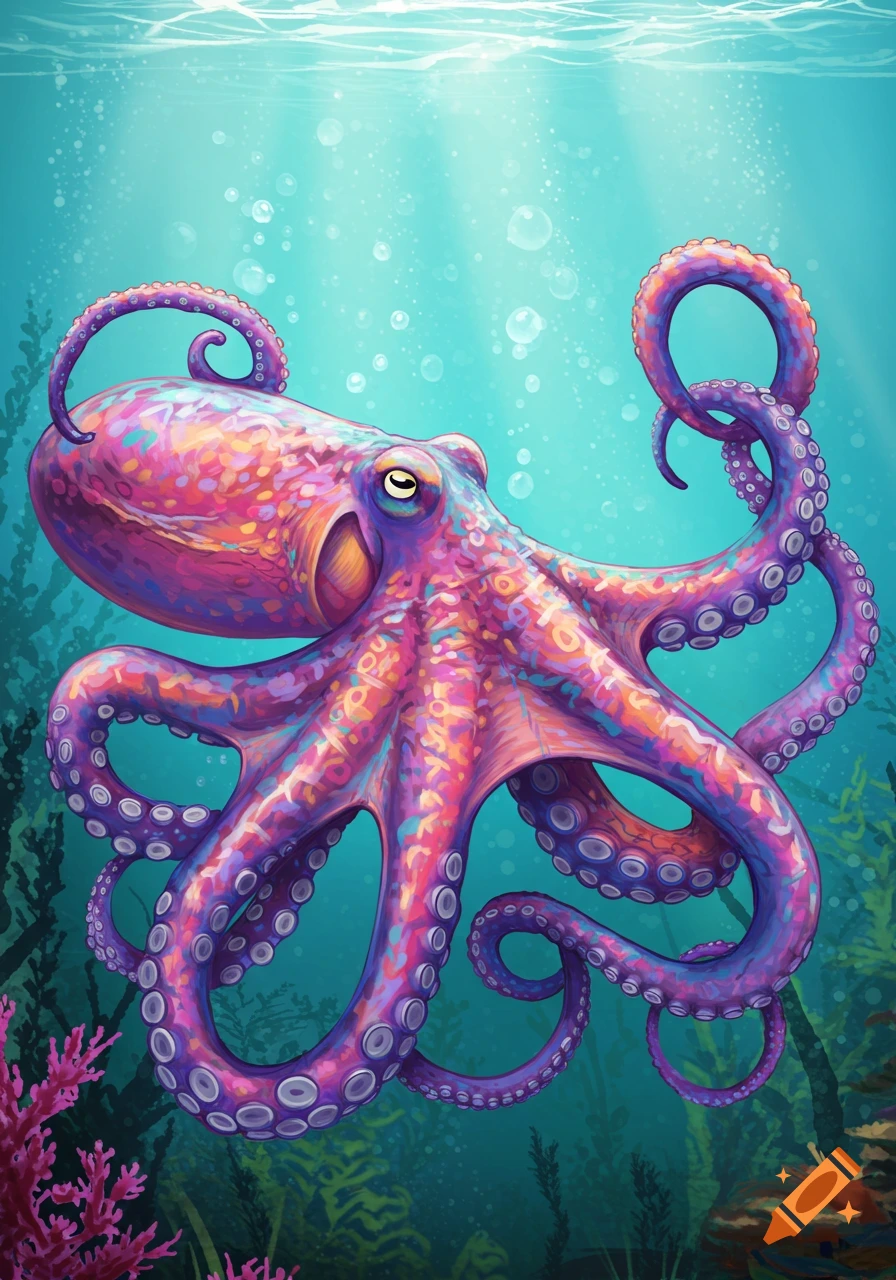 Colorful octopus swimming underwater