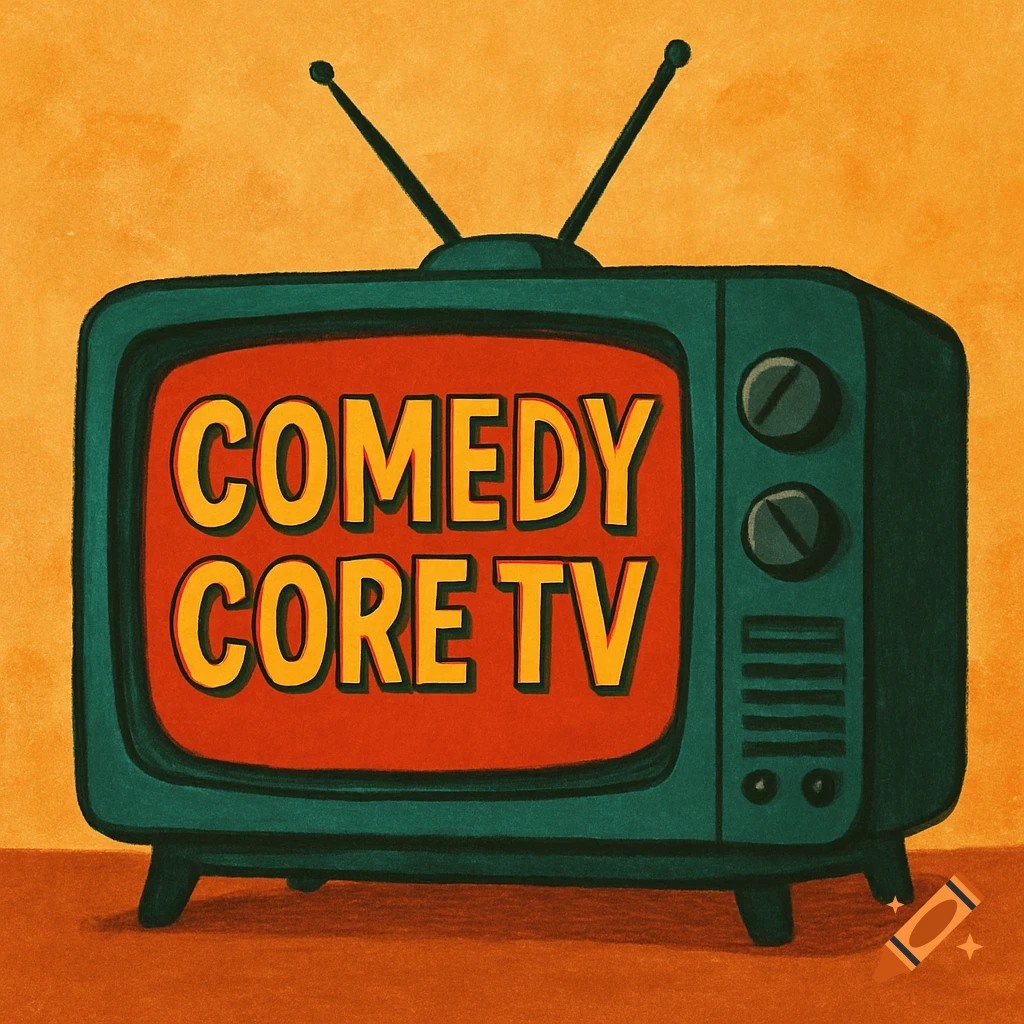 Illustration of a retro television set displaying 'COMEDY CORE TV' on the screen.