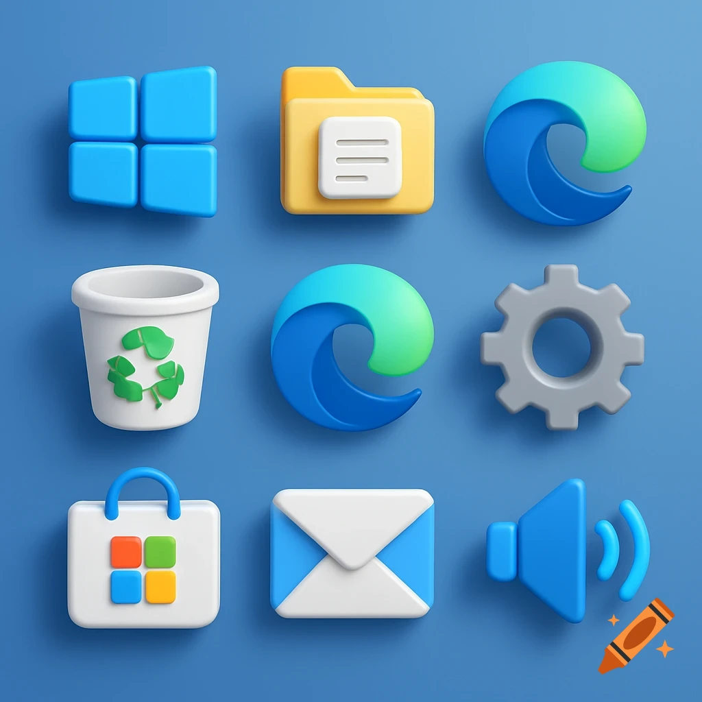 3D rendered Windows desktop icons