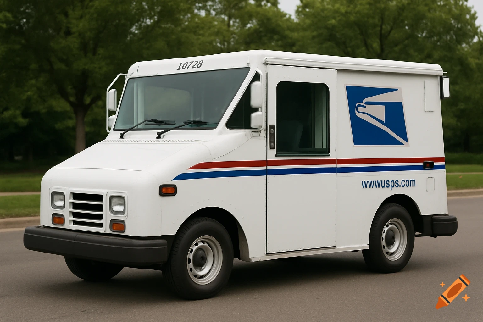 A white USPS mail truck parked on a road.