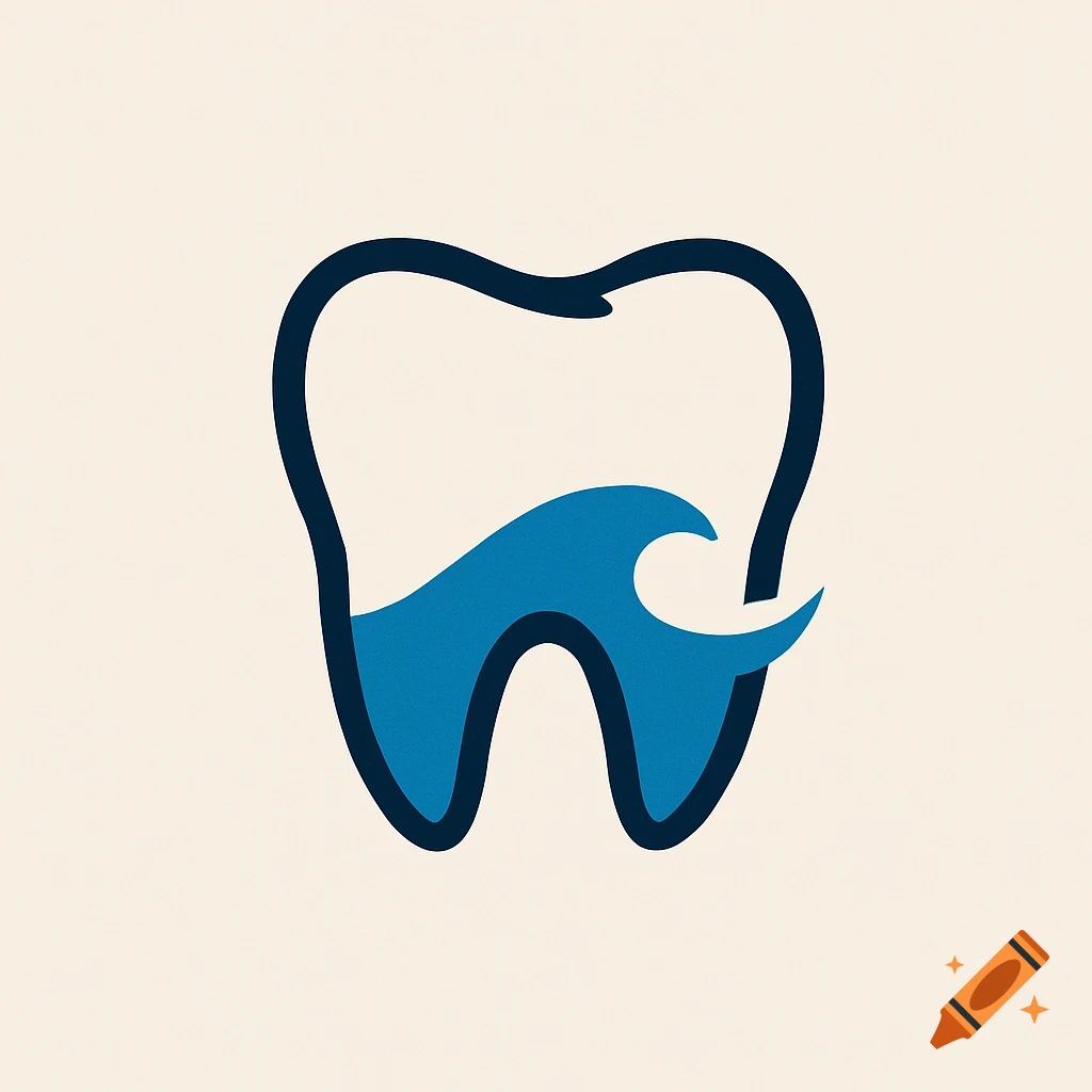 Logo of a tooth with a blue wave inside