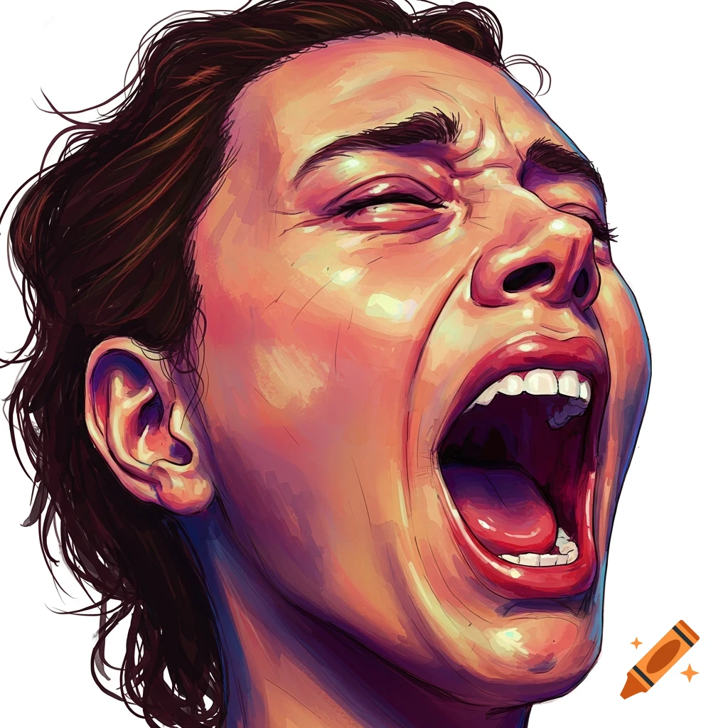 Close-up illustration of a person's face screaming