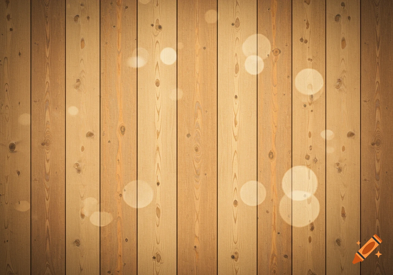 Vertical wooden plank background with light bokeh circles.