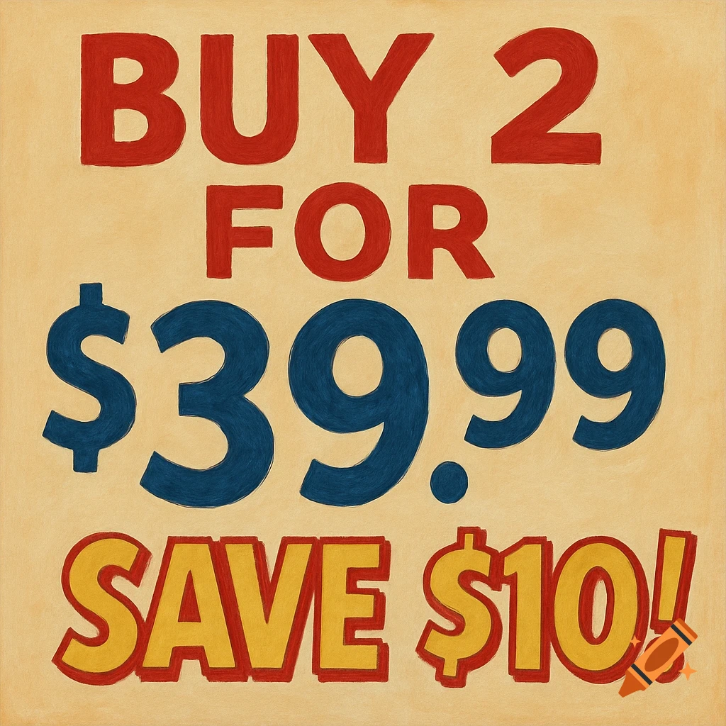 Advertisement sign for 'Buy 2 for $39.99, Save $10!'