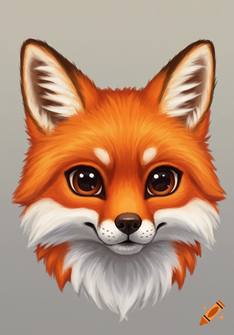 A close-up illustration of a cute fox face.