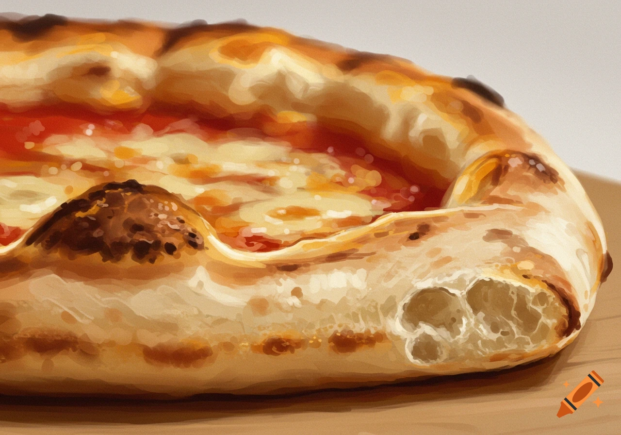Close-up painting of a pizza crust.