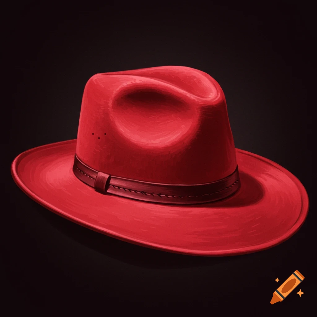 A red fedora hat on a dark background.