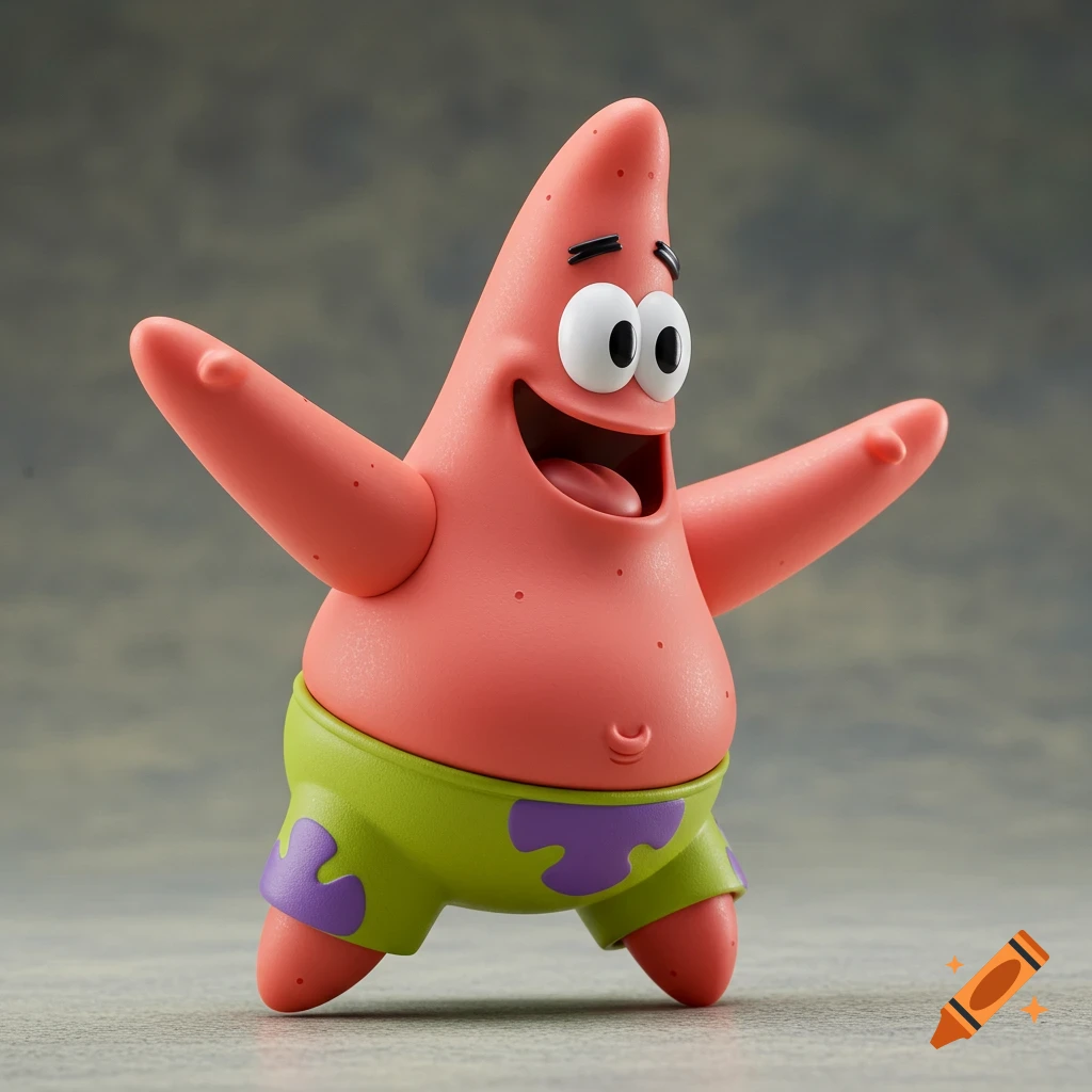Render of a Patrick Star action figure with arms raised