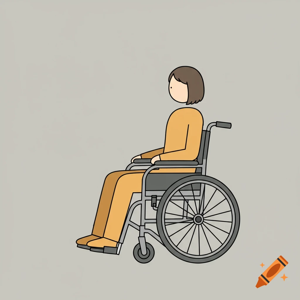 Simple graphic illustration of a person sitting in a wheelchair.