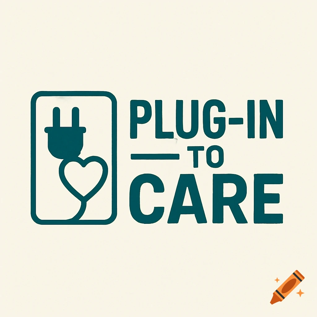 Logo with a heart-shaped stethoscope connected to an electrical plug icon and the text 'Plug-In to Care'