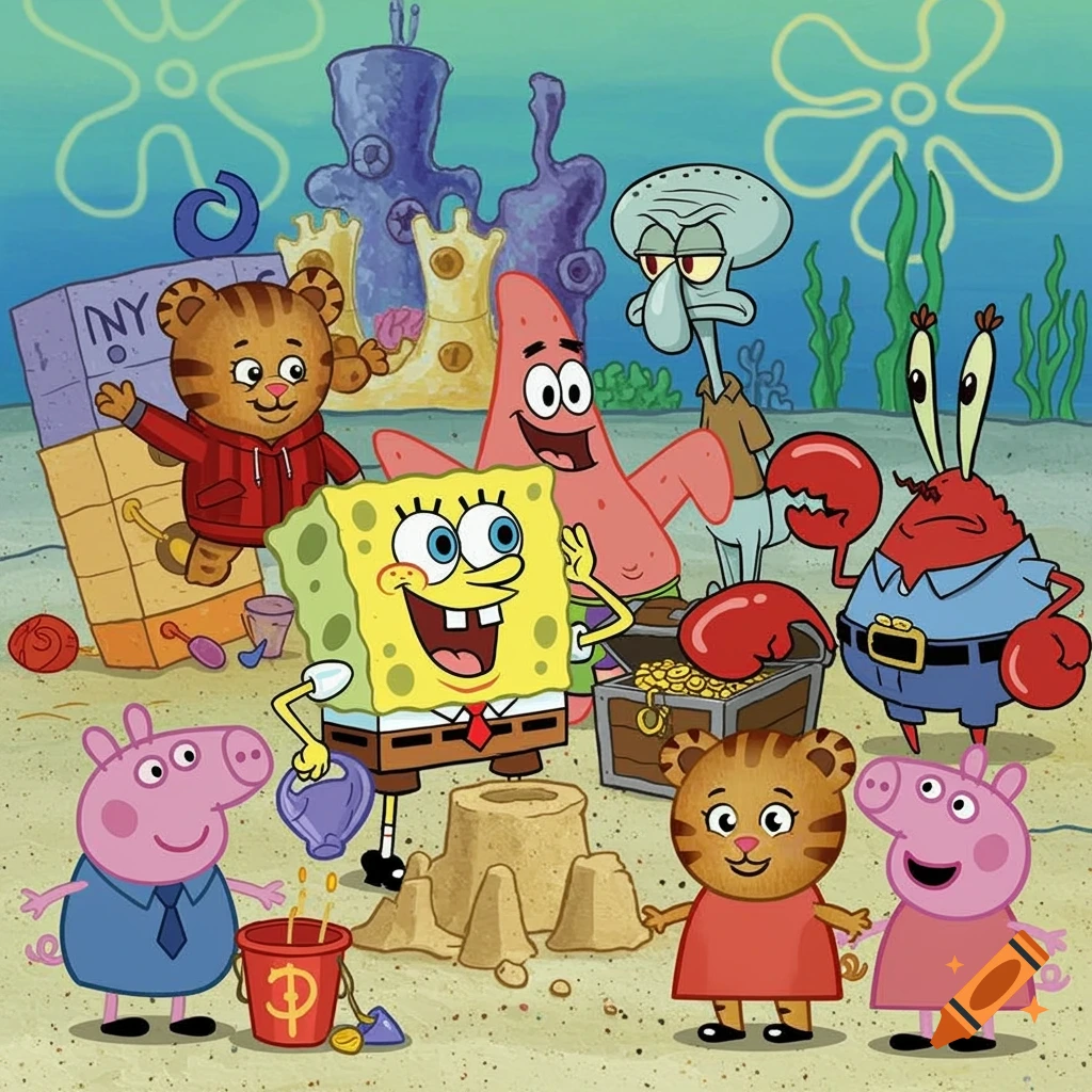 Cartoon characters SpongeBob, Patrick, Squidward, Mr. Krabs, Daniel ...