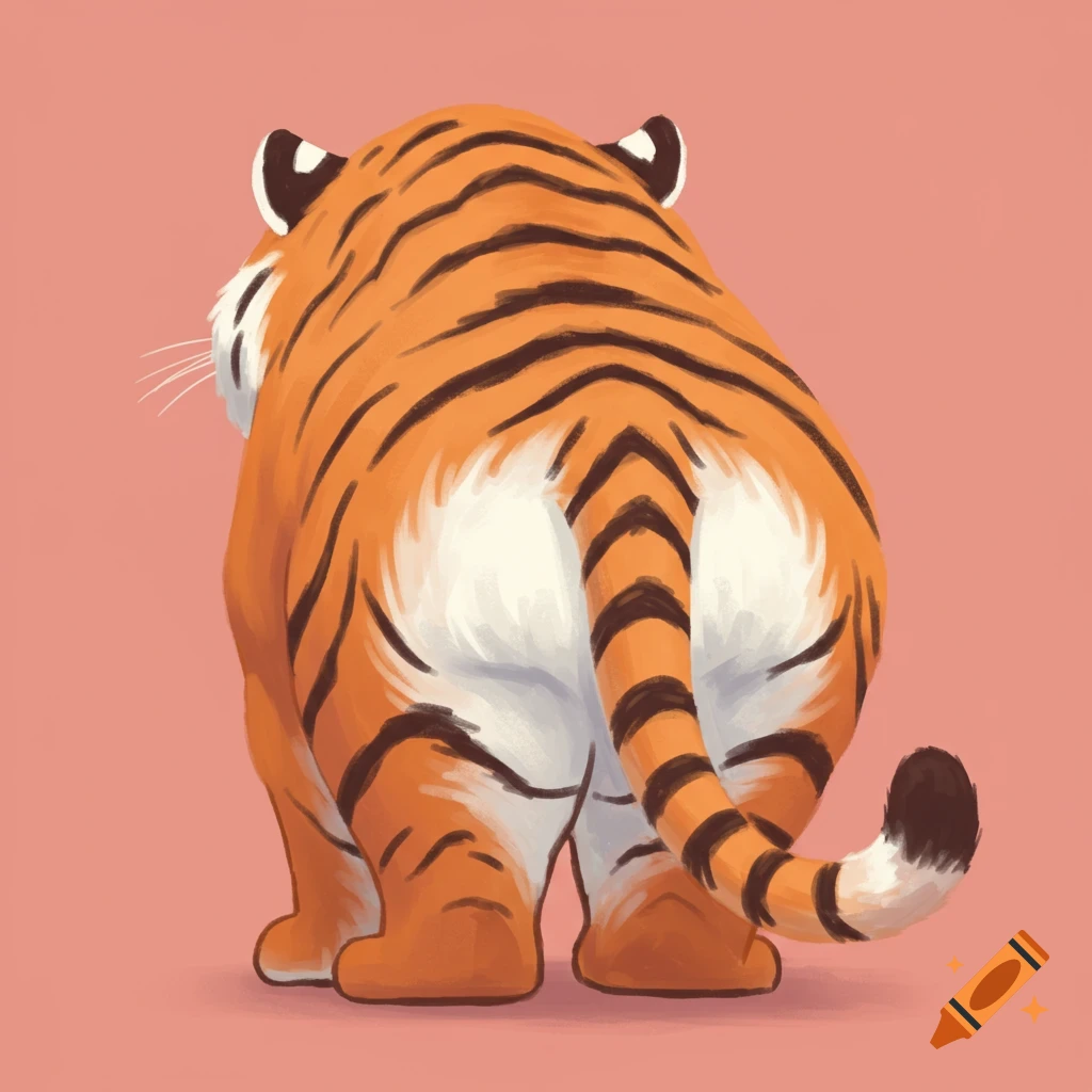 Cute minimalistic illustration of the back of a plump tiger.