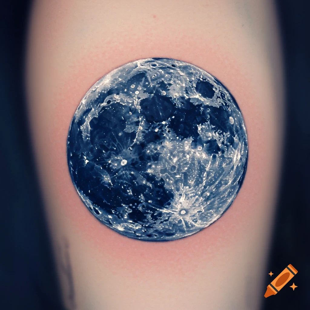 A realistic full moon tattoo on skin.