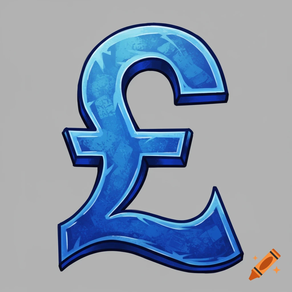 A blue pound sign symbol with an icy texture on a grey background.