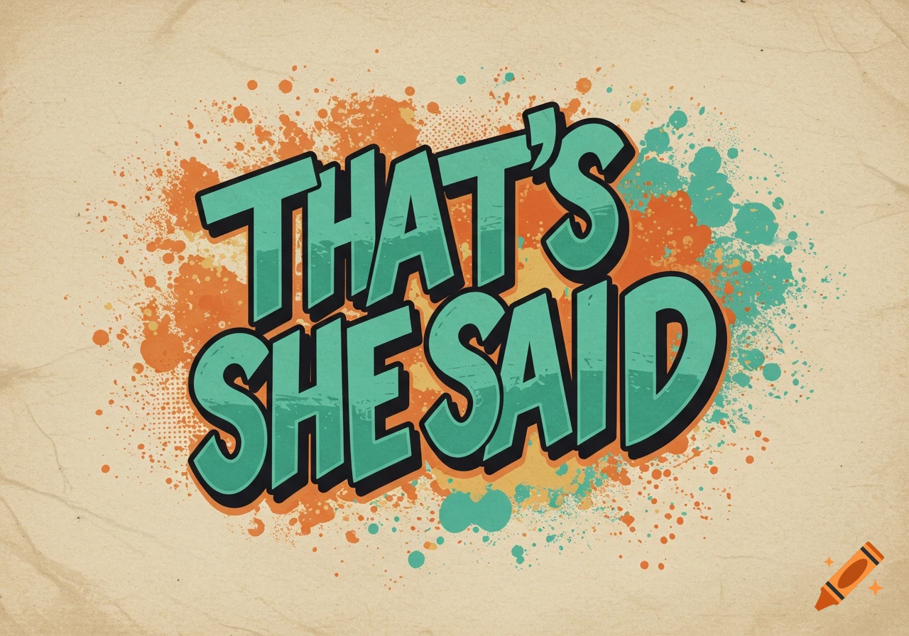 Text art reading 'THAT'S SHE SAID' with splatter background in comic style.