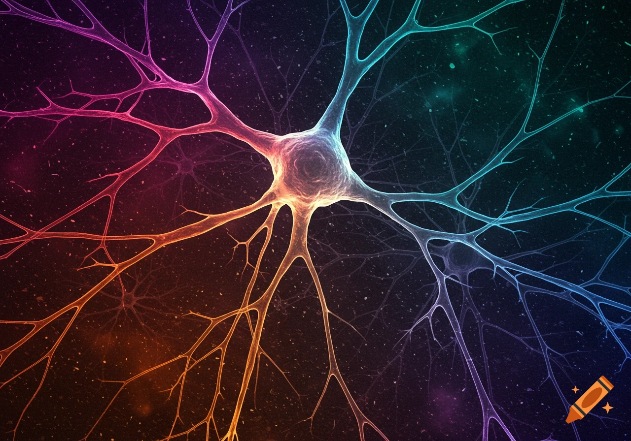 Colorful abstract neuron on a dark background
