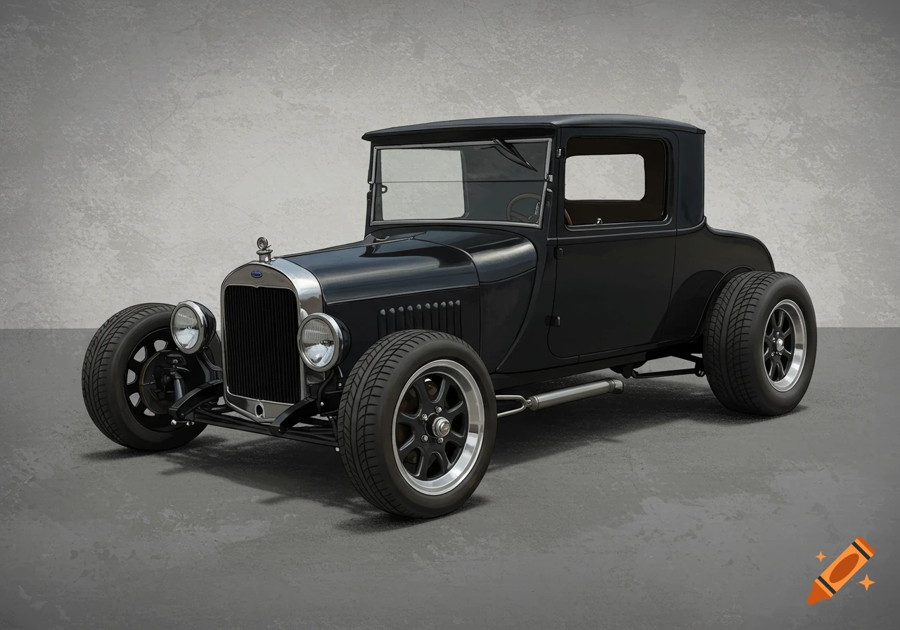 A lowered black classic coupe hot rod car