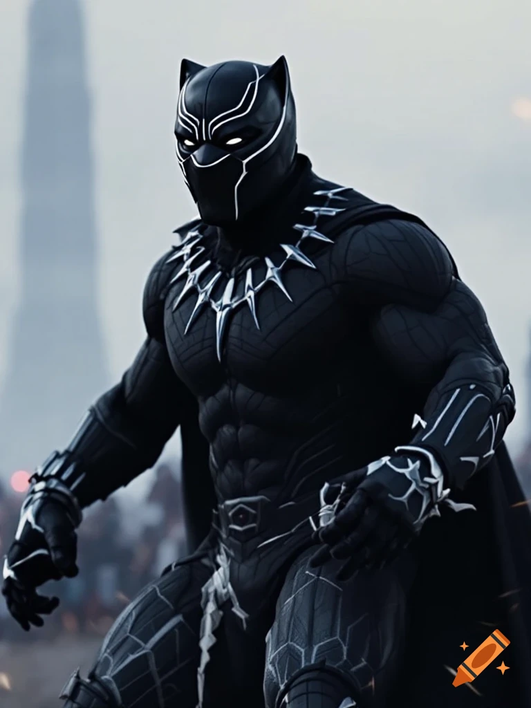 Black Panther in his suit stands in a dynamic pose.