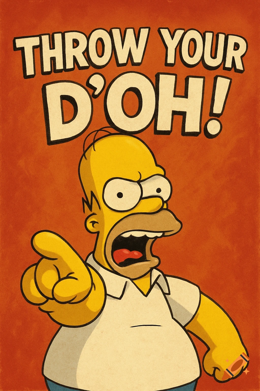 Cartoon poster of Homer Simpson pointing with the text 'THROW YOUR D'OH!'