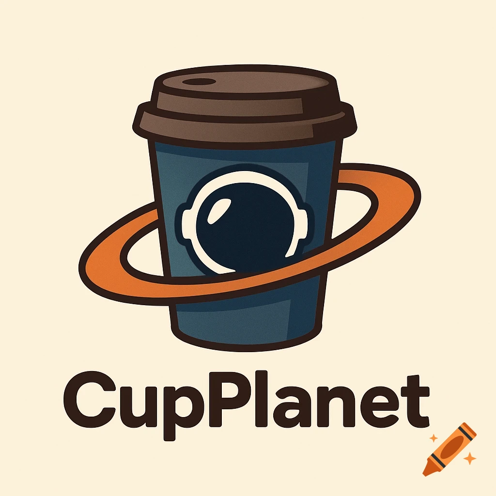 Logo for CupPlanet featuring a coffee cup designed like a planet with a ring.