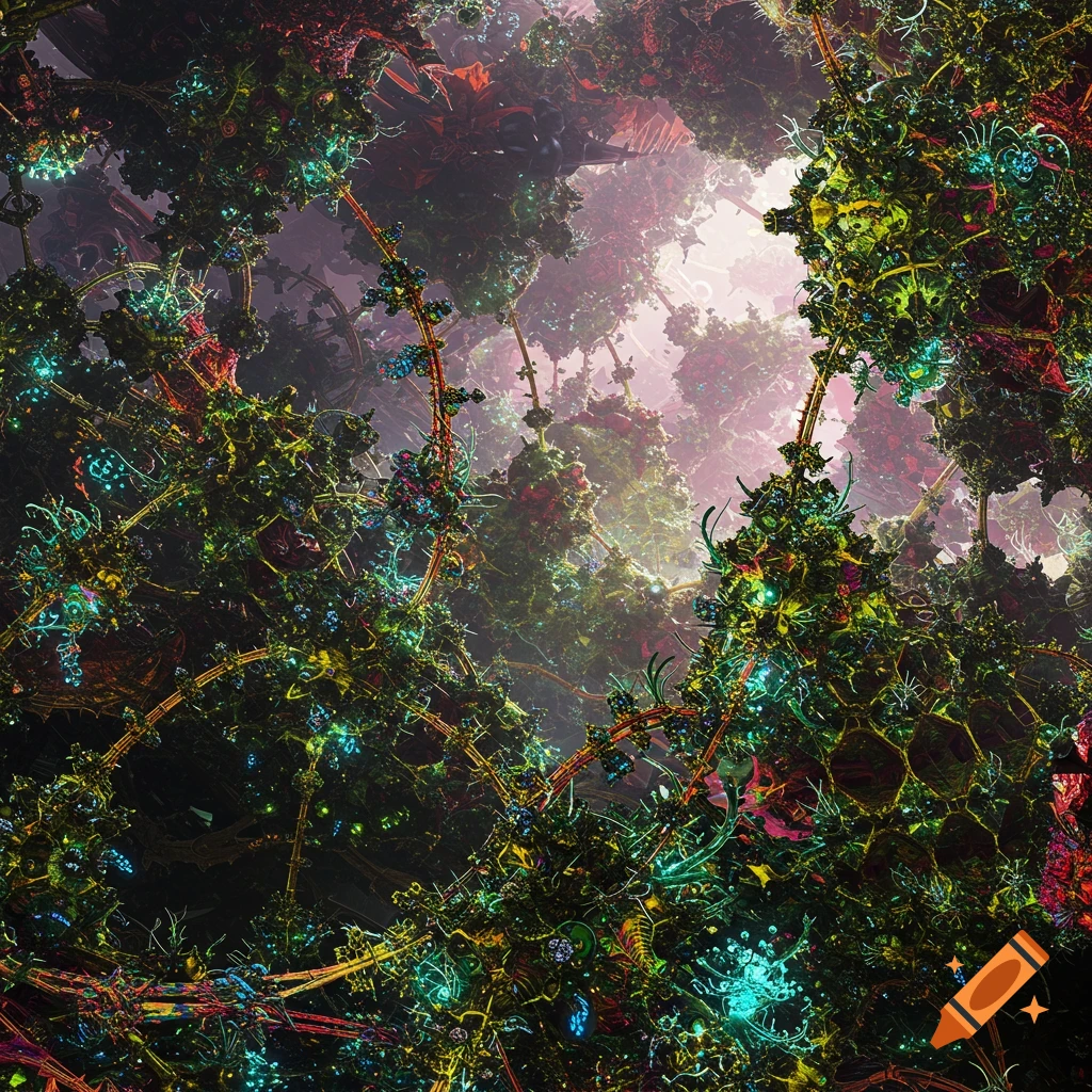 Vibrant, detailed fractal abstract showing organic structures and glowing points of light.
