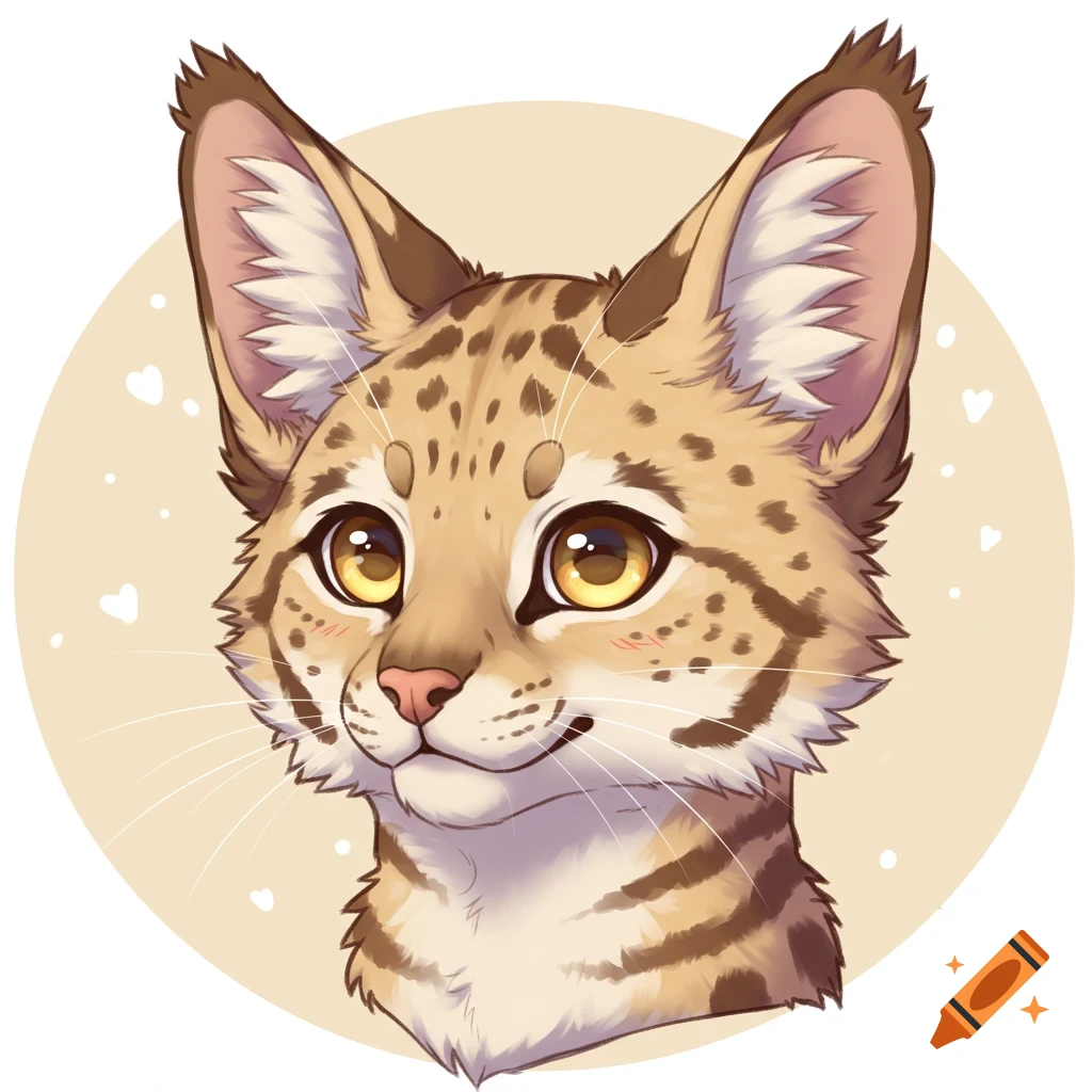 Anime style portrait of a cute serval cat character bust