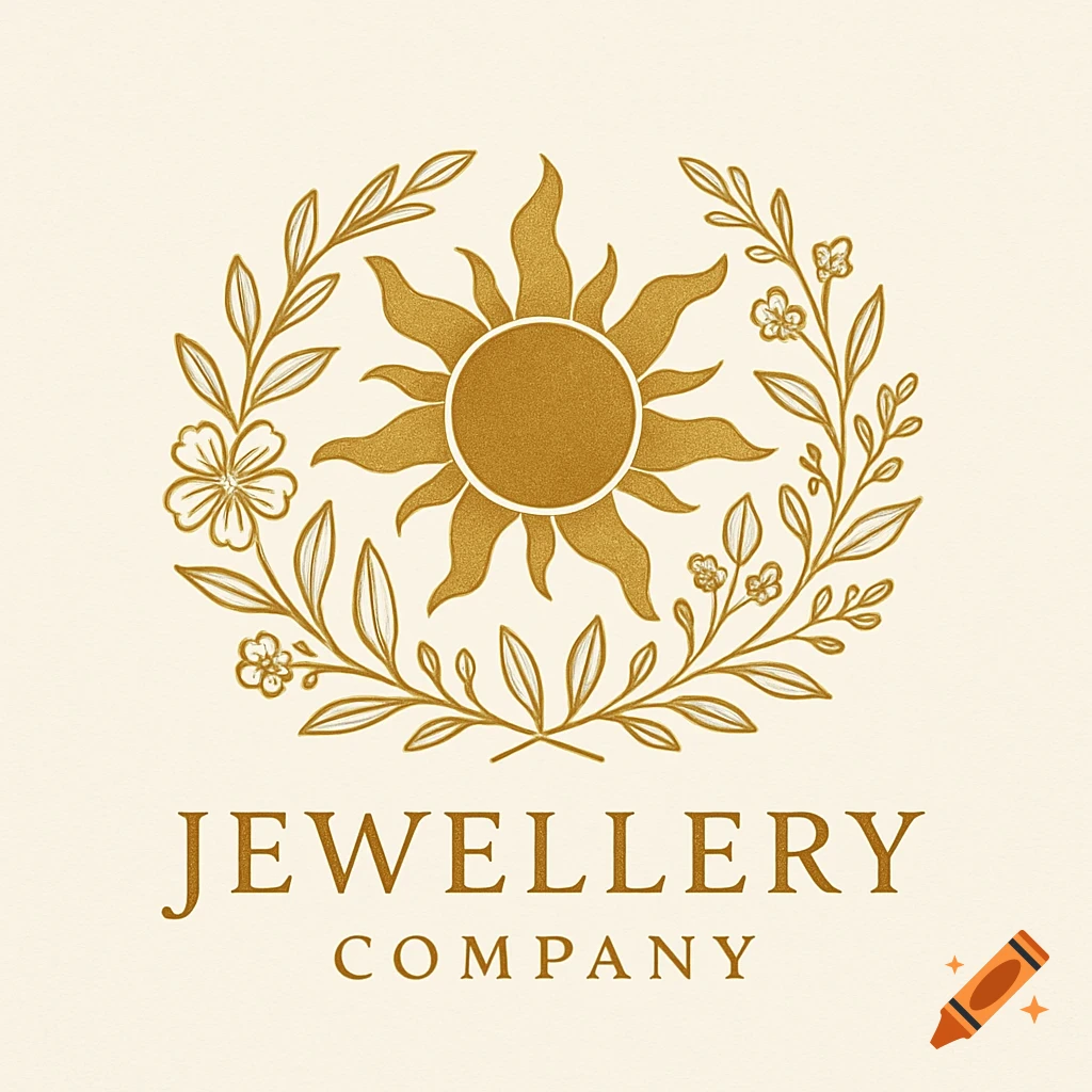 Gold logo featuring a sun surrounded by a wreath of leaves and flowers, with "JEWELLERY COMPANY" text below.