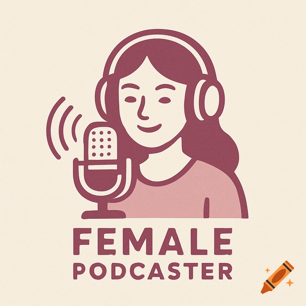 Stylized logo illustration of a woman wearing headphones and speaking into a microphone, with the text 'FEMALE PODCASTER' below.
