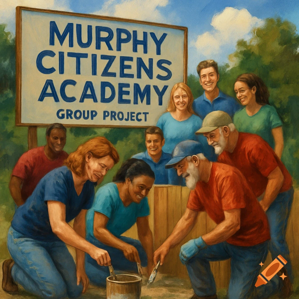 Group of diverse people working on a community project, painterly style.