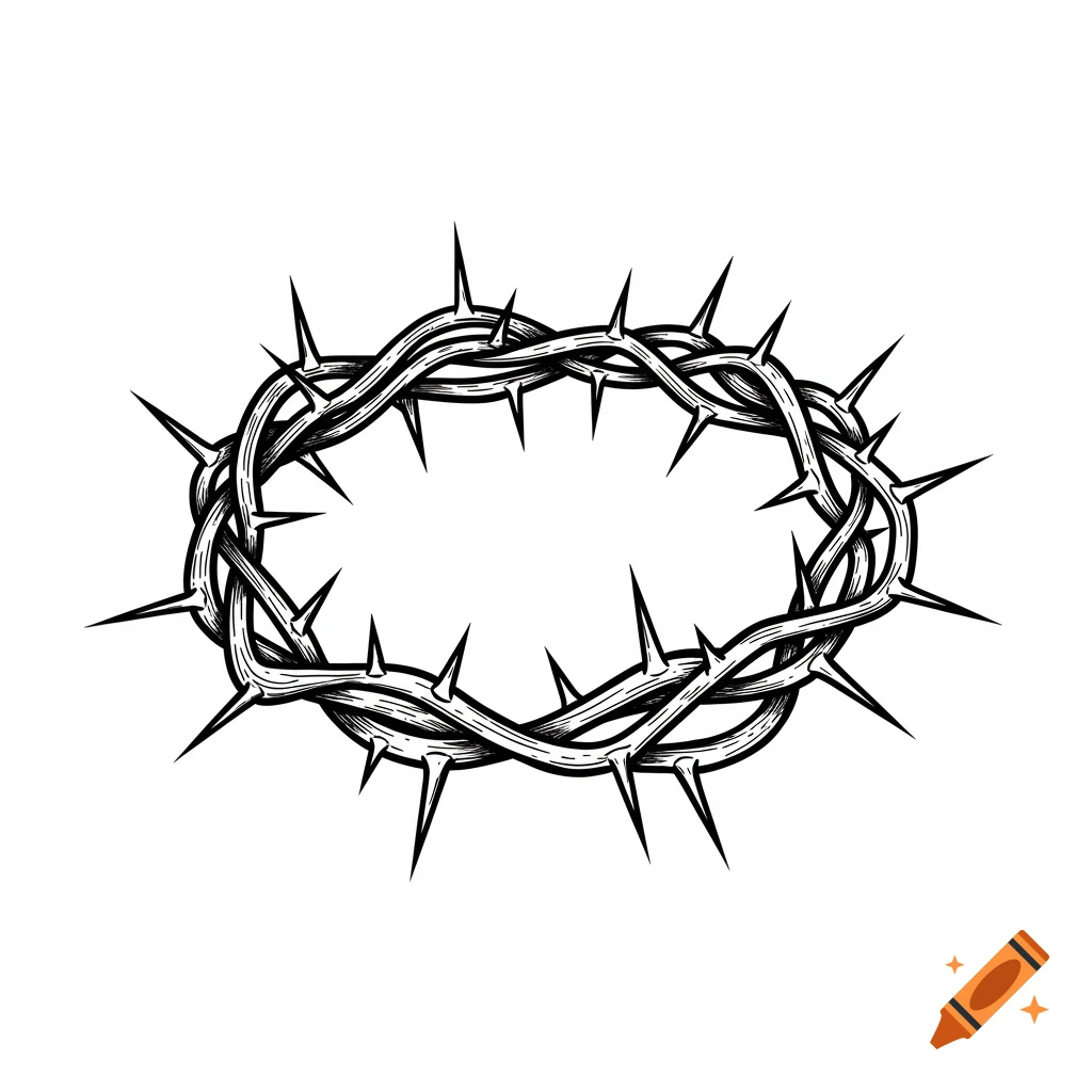 Black and white line drawing of a crown of thorns.