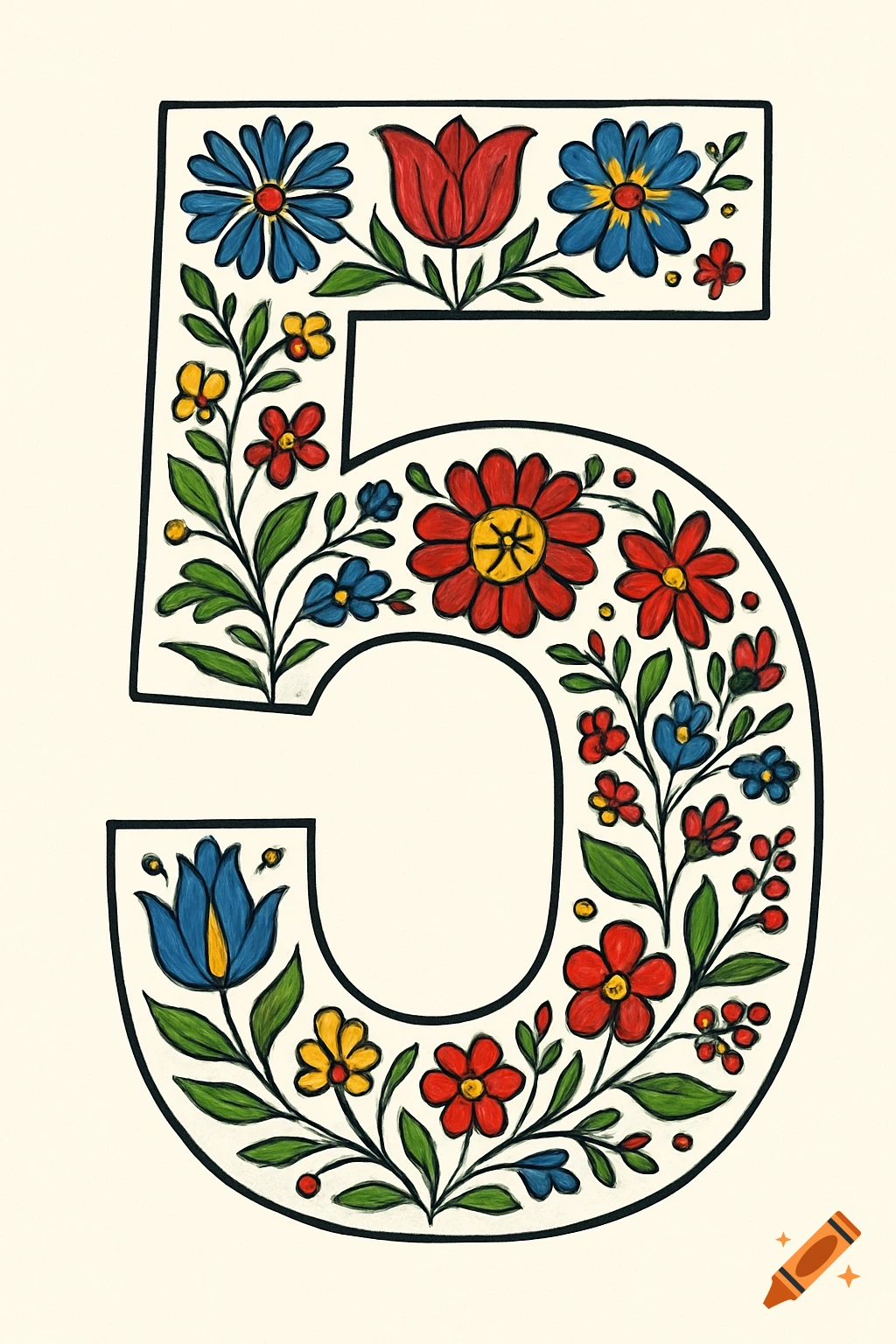 Number 5 filled with colorful Slovak floral designs.