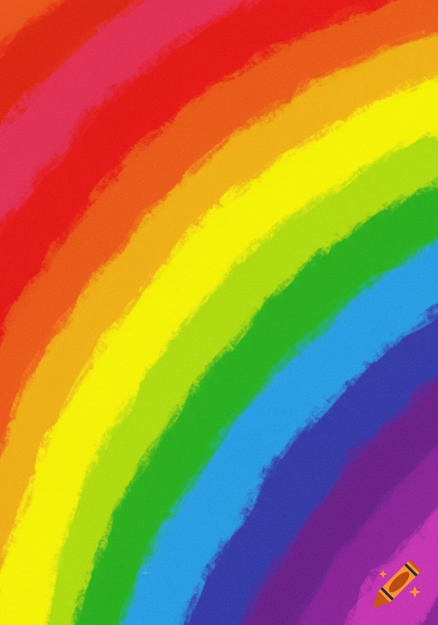 A stylized rainbow with thick painted bands of multiple colors.