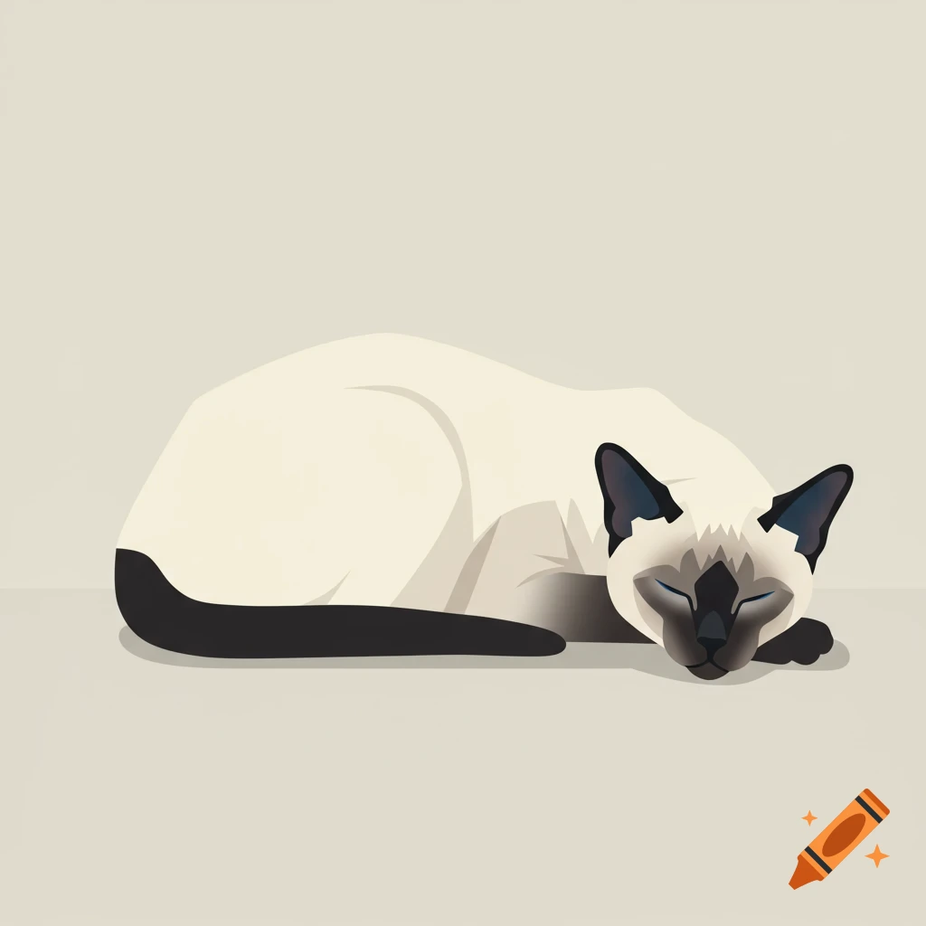 Minimalistic vector illustration of a sleeping Siamese cat.