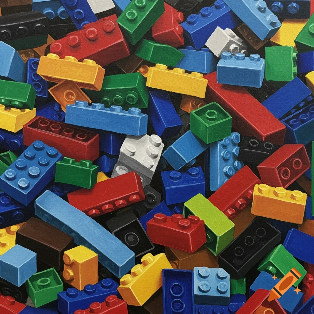 A close-up view of a large pile of colorful building blocks.