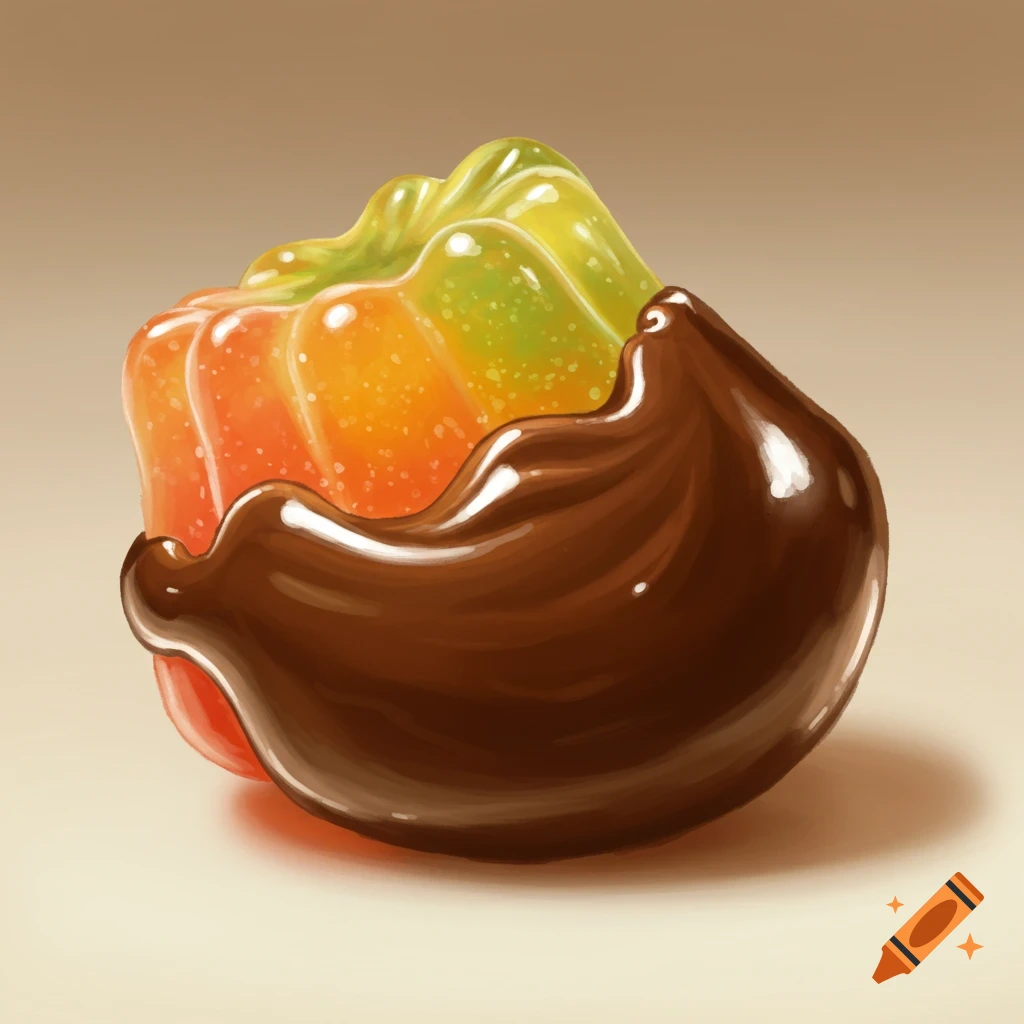 Colorful jelly candy dipped in melted chocolate.