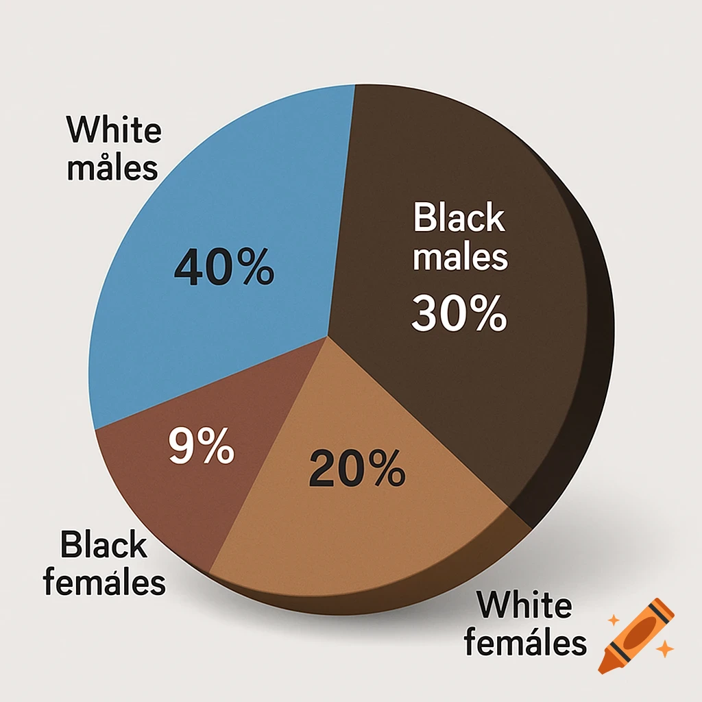 A 3D pie chart showing demographic data.