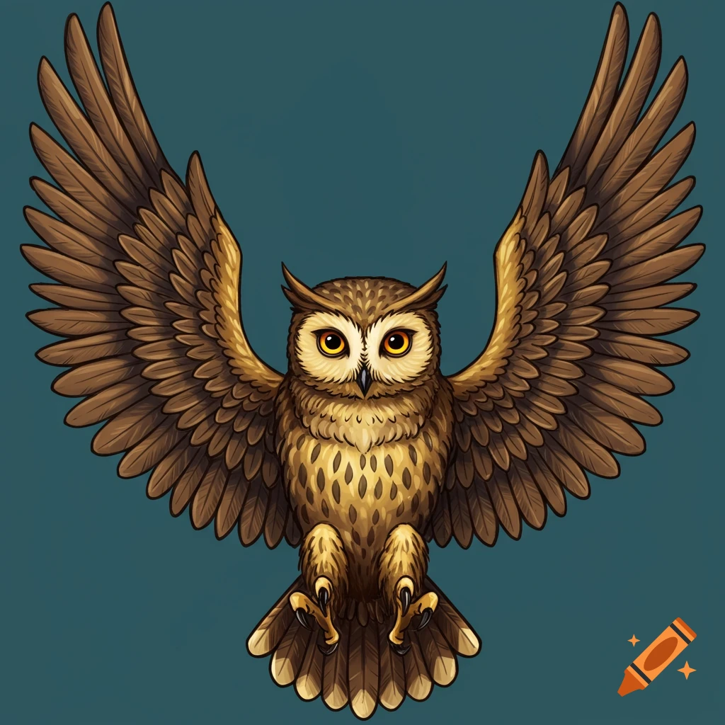 Stylized illustration of an owl with outstretched wings