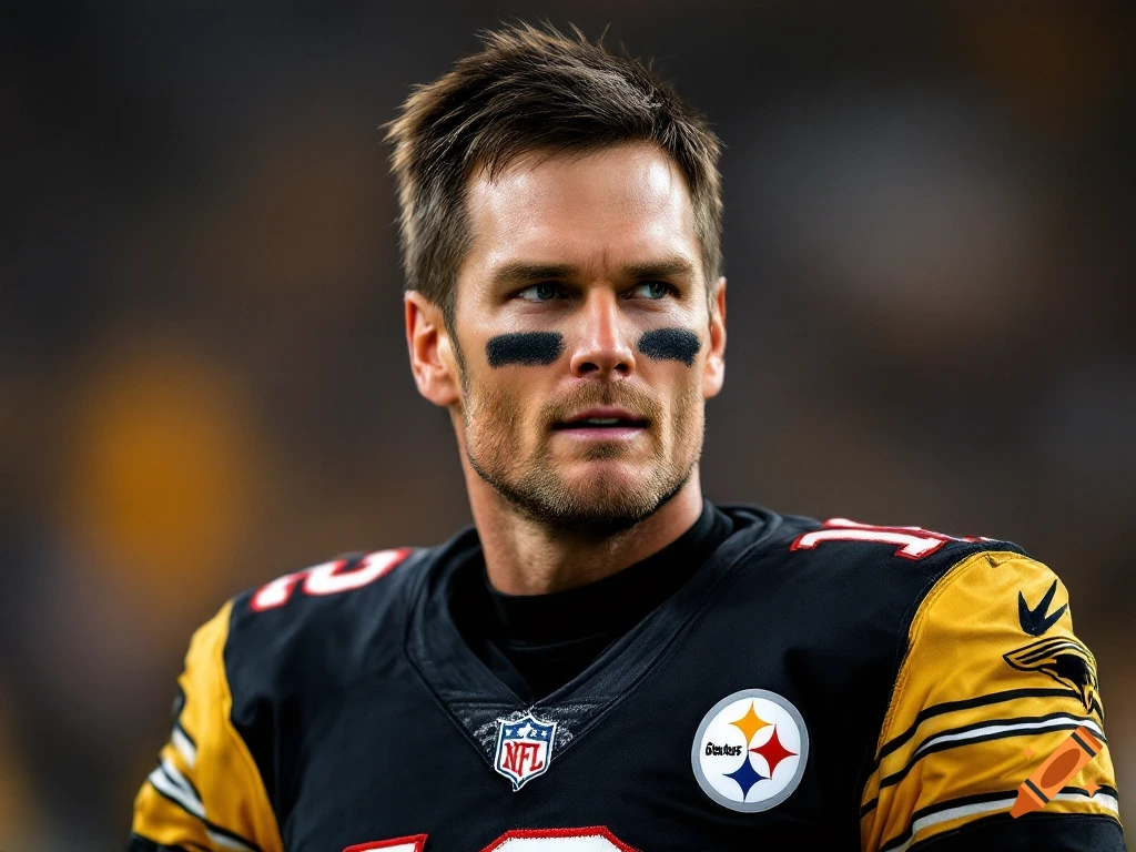 Tom Brady in a Pittsburgh Steelers football jersey