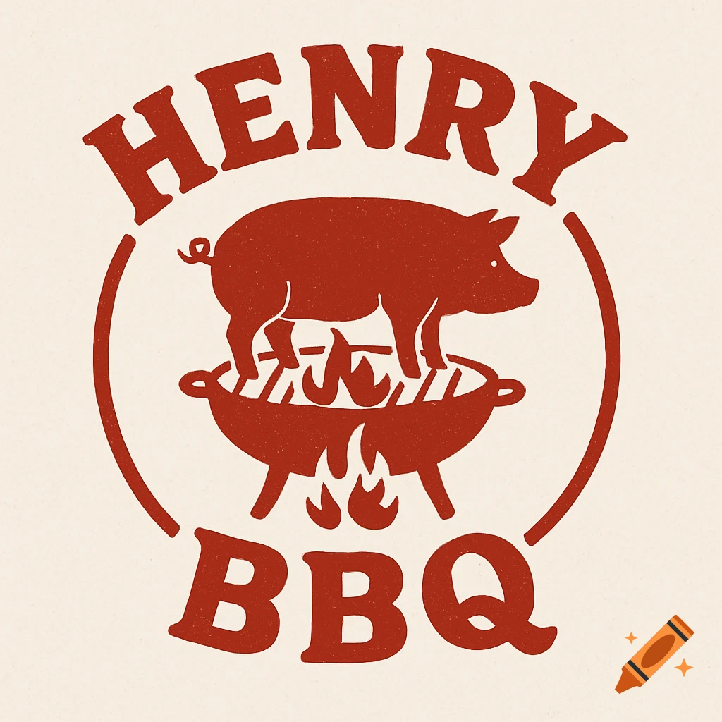 Red logo featuring a pig on a grill with the text 'HENRY BBQ' above and below it.