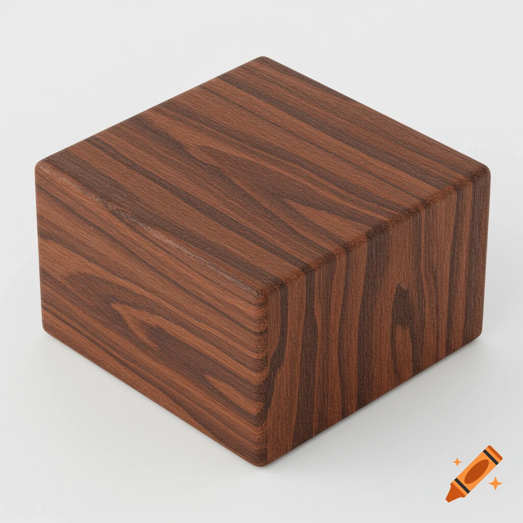 A wooden block with a visible wood grain pattern, shown from an angle.