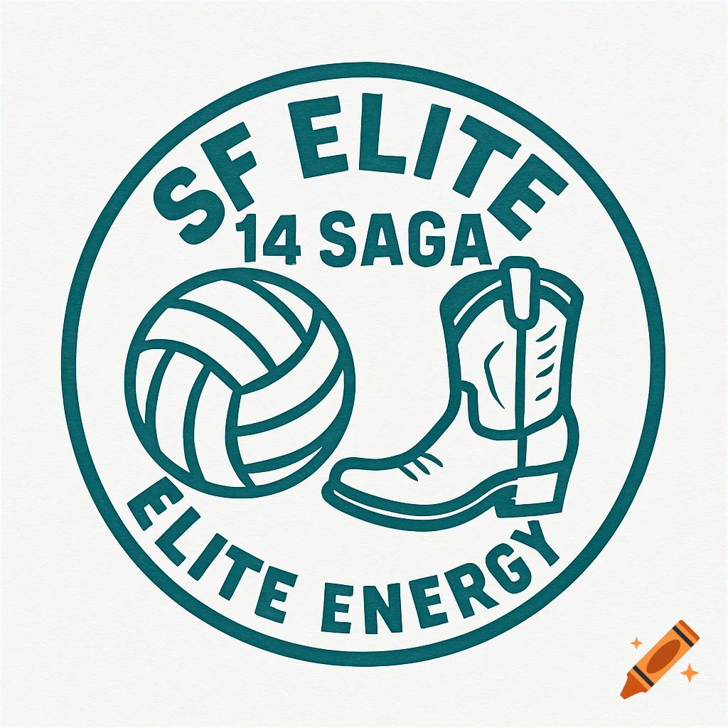 Teal and white logo with a volleyball and cowboy boot.