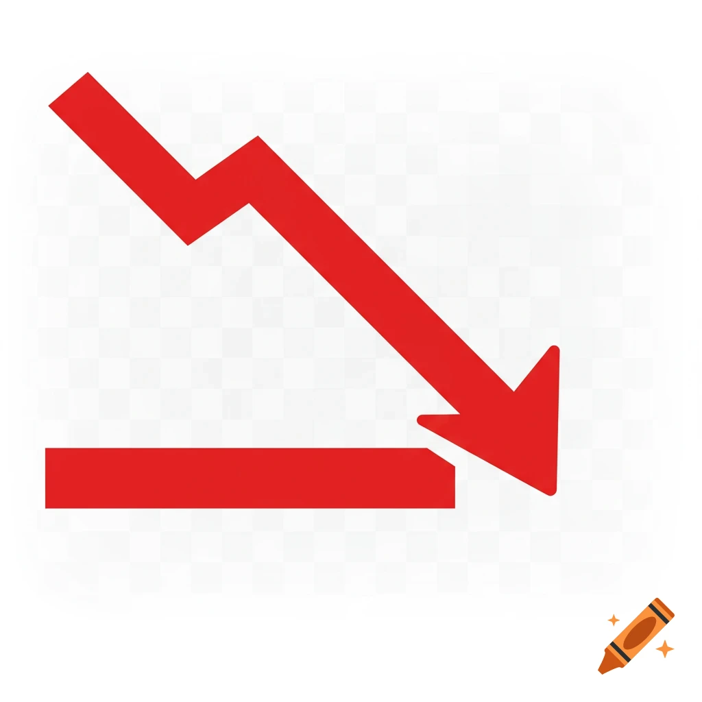 Red downward trending arrow with a red horizontal line below it.