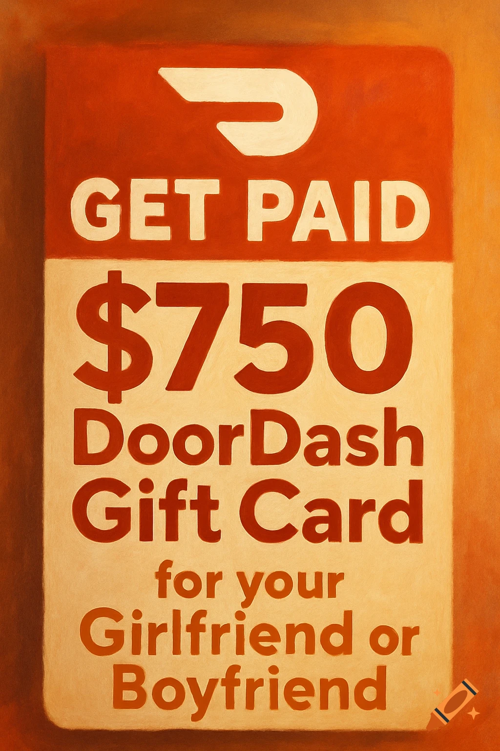 Illustration of a DoorDash gift card with text: 'Get Paid $750 DoorDash Gift Card for your Girlfriend or Boyfriend'.