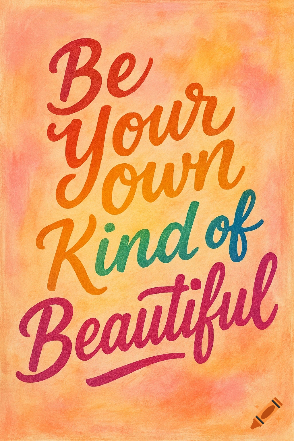 Inspirational quote 'Be Your Own Kind of Beautiful' in colorful script on a textured background.