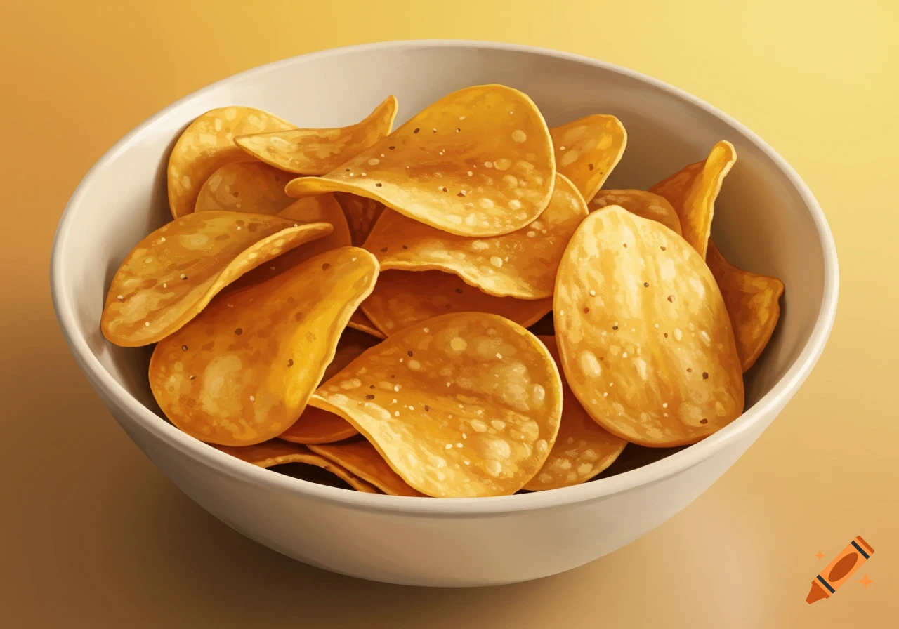 A bowl filled with potato chips