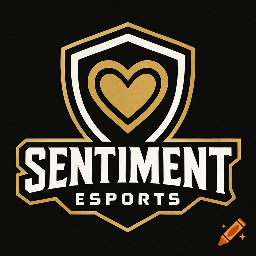 Esport logo for Sentiment Esports with gold and white shield and heart design on black background.