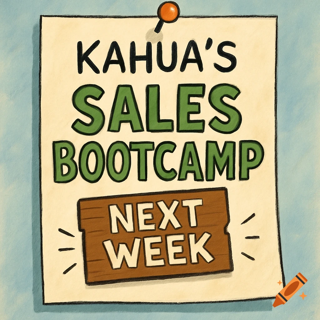 Illustration of a sign for Kahua's Sales Bootcamp happening next week.
